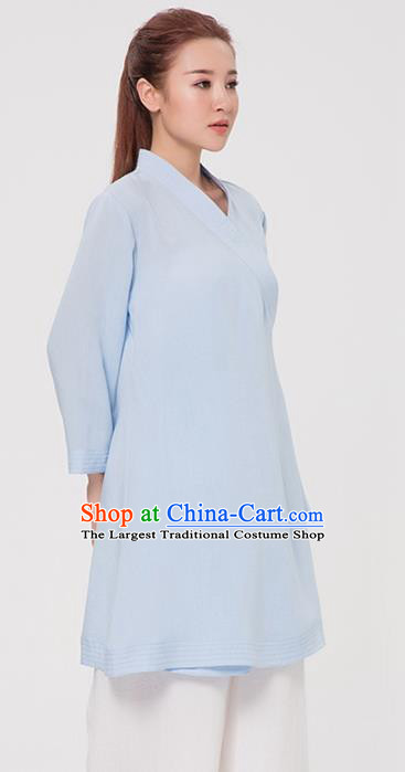 Asian Chinese Martial Arts Traditional Kung Fu Costume Tai Ji Training Blue Robe for Women