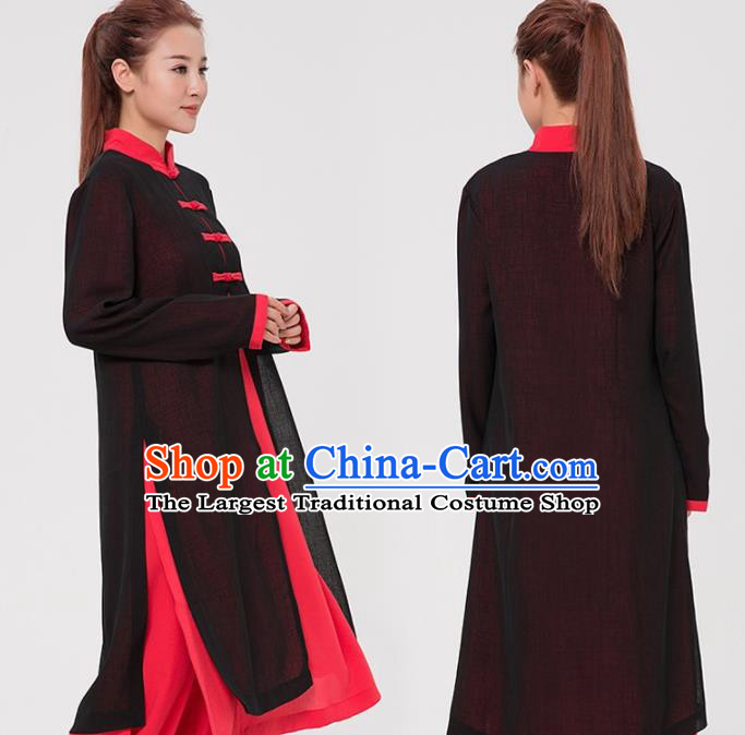 Asian Chinese Martial Arts Traditional Kung Fu Costume Tai Ji Training Black Coat for Women
