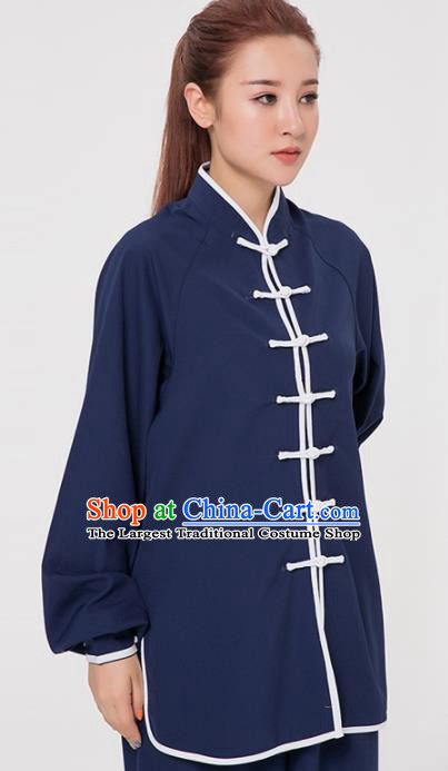 Asian Chinese Martial Arts Traditional Kung Fu Costume Tai Ji Training Navy Uniform for Women