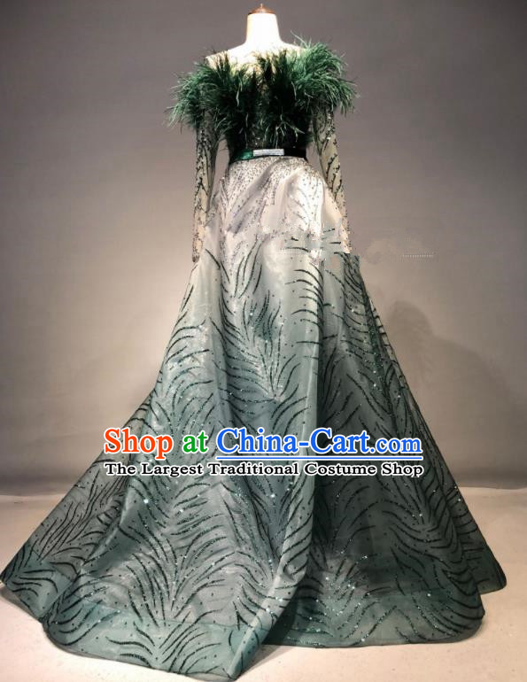 Top Grade Stage Performance Green Dress Brazilian Carnival Modern Fancywork Costume for Women