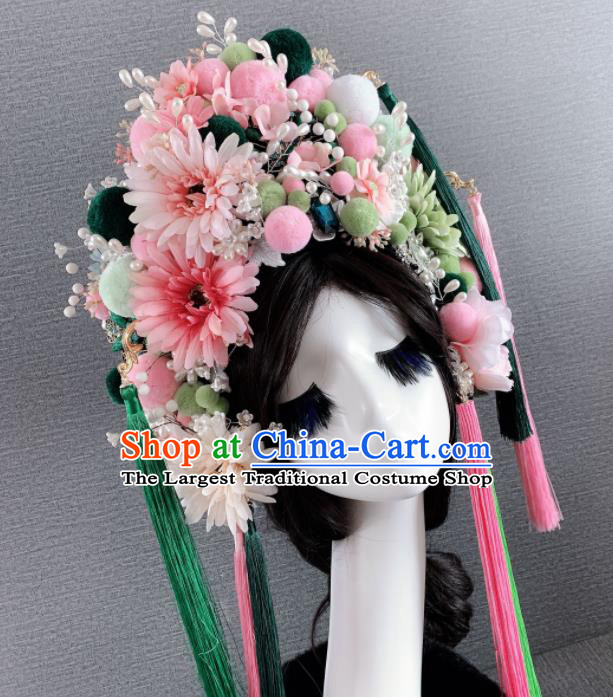 Chinese Handmade Queen Pink Flowers Hair Accessories Halloween Modern Fancywork Headwear for Women