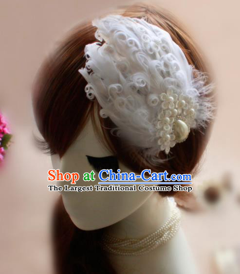 Top Grade Stage Performance White Feather Hair Accessories Bride Hair Stick Headwear for Women
