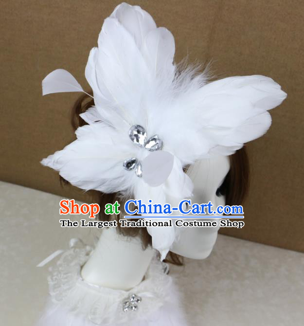 Top Grade Stage Performance Hair Accessories Gothic Bride White Feather Hair Stick Headwear for Women