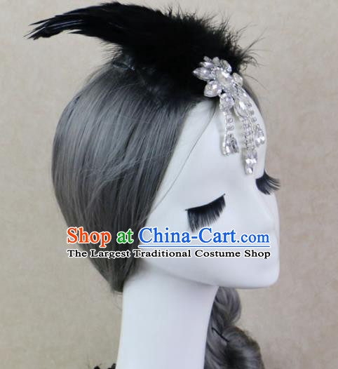 Top Grade Stage Performance Black Feather Hair Accessories Gothic Halloween Hair Stick Headwear for Women