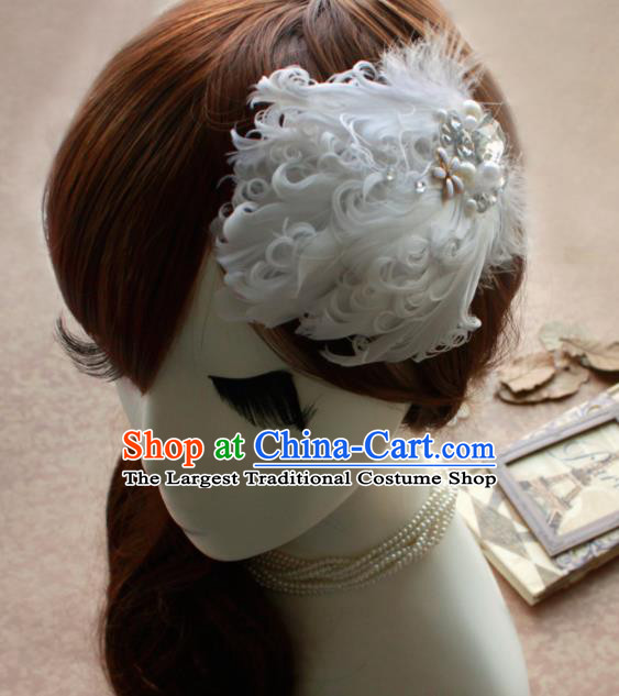 Top Grade Princess White Feather Crystal Hair Accessories Bride Hair Stick Headwear for Women