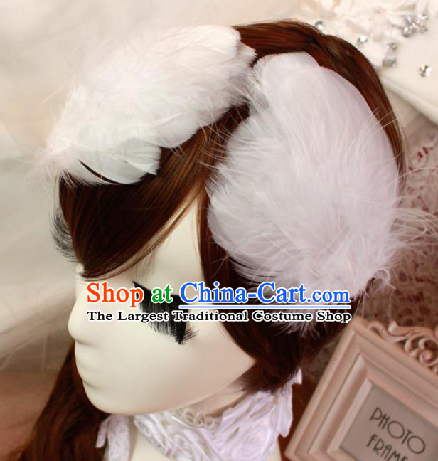 Top Grade Princess Hair Accessories Bride White Feather Hair Stick Headwear for Women