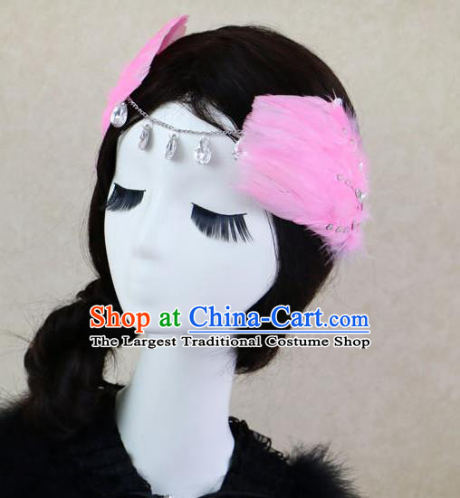 Top Grade Bride Pink Feather Angel Hair Claws Headwear Princess Hair Accessories for Women