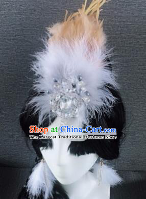 Top Grade Stage Performance Khaki Feather Hair Accessories Brazilian Carnival Halloween Headwear for Women