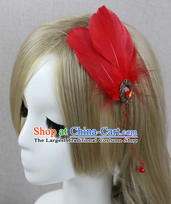 Top Grade Angel Red Feather Hair Stick Headwear Princess Hair Accessories for Women