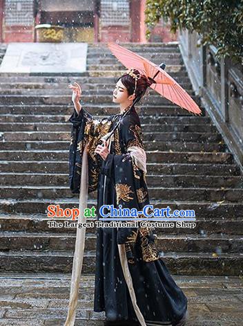 Chinese Ancient Queen Black Hanfu Dress Traditional Tang Dynasty Palace Empress Costume for Women