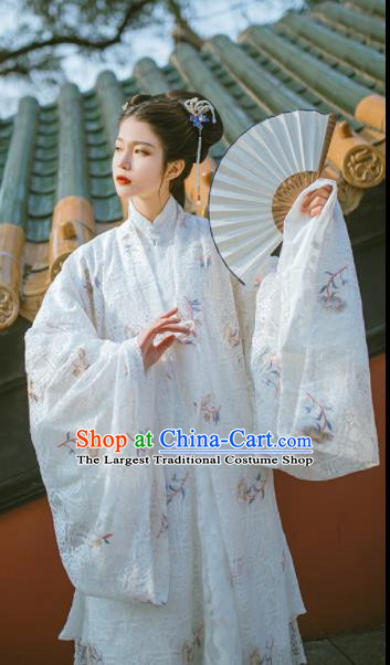 Chinese Ancient Court Queen White Hanfu Dress Traditional Ming Dynasty Historical Costume for Women