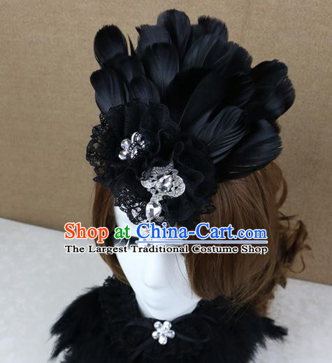 Top Grade Halloween Black Feather Hair Stick Headwear Brazilian Carnival Hair Accessories for Women