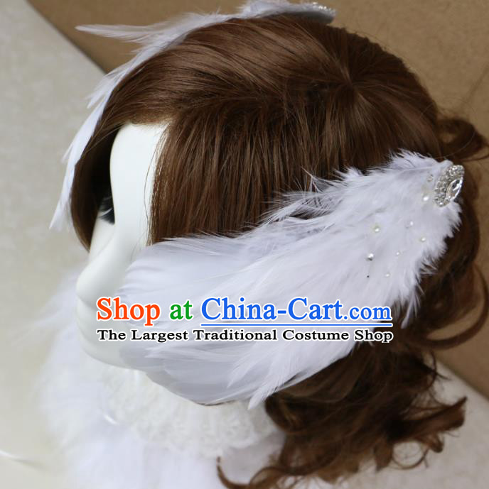 Top Grade Bride White Feather Hair Stick Headwear Brazilian Carnival Hair Accessories for Women