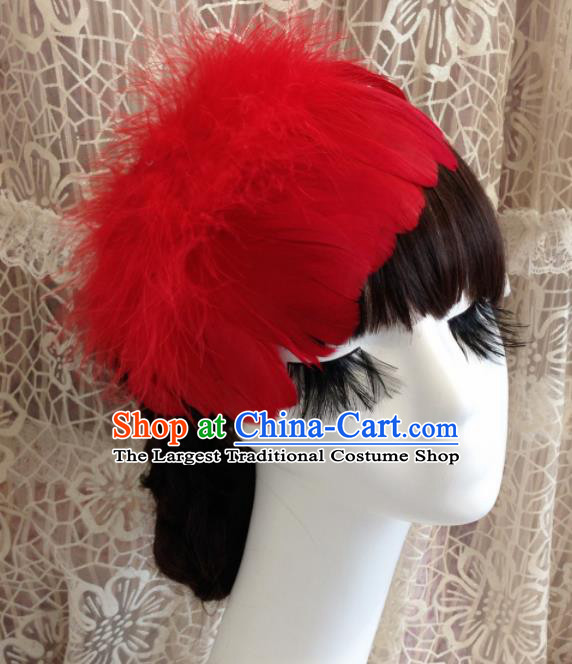 Top Grade Bride Red Feather Headwear Brazilian Carnival Hair Accessories for Women
