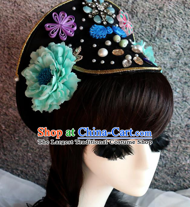 Chinese Ancient Palace Queen Hat Headwear Traditional Qing Dynasty Manchu Hair Accessories for Women