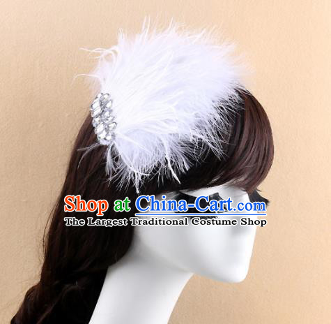 Top Grade Baroque Bride White Feather Hair Claw Headwear Wedding Hair Accessories for Women