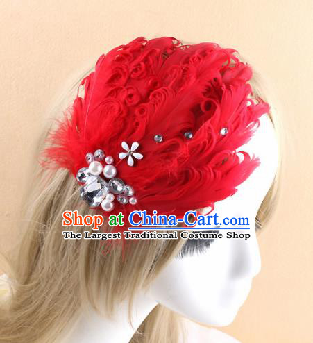 Top Grade Baroque Princess Red Feather Hair Claw Headwear Wedding Bride Hair Accessories for Women