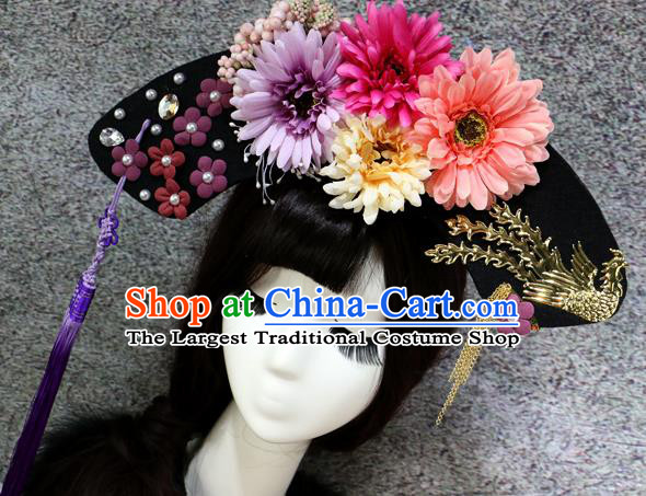 Chinese Ancient Palace Headwear Traditional Qing Dynasty Manchu Flowers Hair Accessories for Women