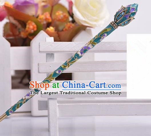 Chinese Ancient Princess Blue Hairpins Headwear Traditional Hanfu Hair Accessories for Women