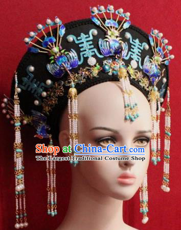 Chinese Ancient Empress Cloisonne Headwear Hat Traditional Qing Dynasty Queen Hair Accessories for Women