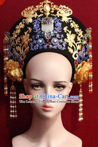 Chinese Ancient Empress Headwear Cloisonne Hat Traditional Qing Dynasty Queen Hair Accessories for Women