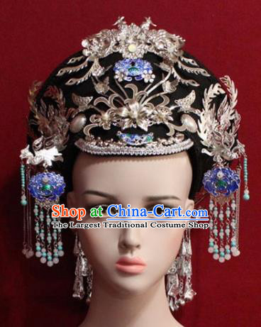 Chinese Ancient Empress Headwear Cloisonne Lotus Hat Traditional Qing Dynasty Queen Hair Accessories for Women