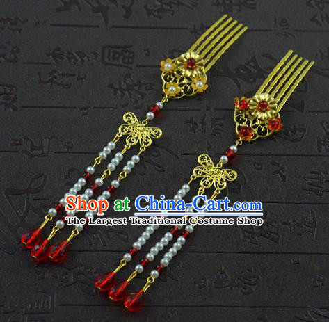 Chinese Ancient Bride Hairpins Traditional Palace Hanfu Tassel Hair Combs Wedding Hair Accessories for Women