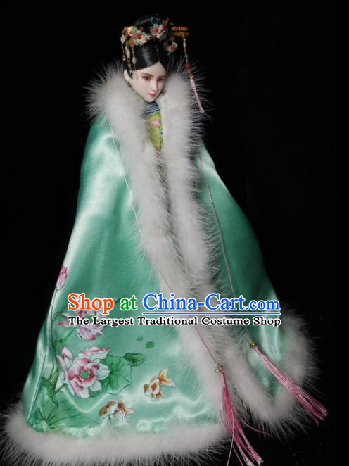 Chinese Qing Dynasty Manchu Princess Green Cloak Ancient Palace Embroidered Historical Costume for Women
