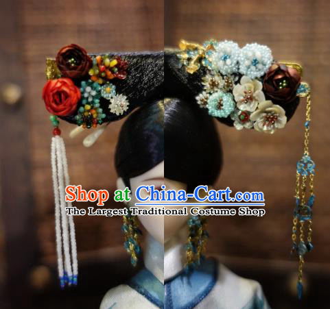 Chinese Ancient Qing Dynasty Manchu Princess Tassel Headwear Traditional Palace Hair Accessories for Women