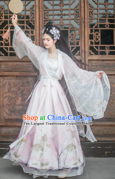 Chinese Tang Dynasty Princess Pink Hanfu Dress Ancient Peri Historical Costume for Women