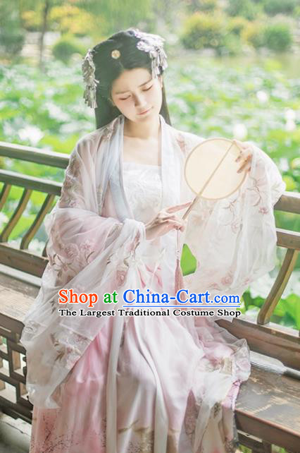 Chinese Tang Dynasty Princess Pink Hanfu Dress Ancient Peri Historical Costume for Women