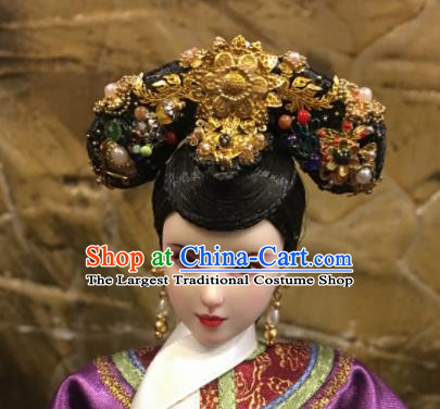 Chinese Ancient Manchu Imperial Consort Headwear Traditional Qing Dynasty Palace Queen Hair Accessories for Women