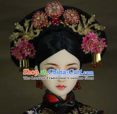 Chinese Ancient Palace Imperial Consort Hair Ornament Headwear Traditional Qing Dynasty Manchu Queen Hair Accessories for Women