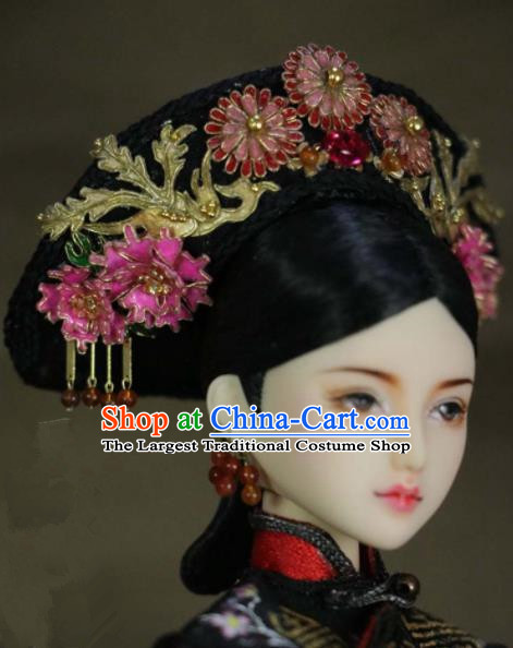 Chinese Ancient Palace Imperial Consort Hair Ornament Headwear Traditional Qing Dynasty Manchu Queen Hair Accessories for Women