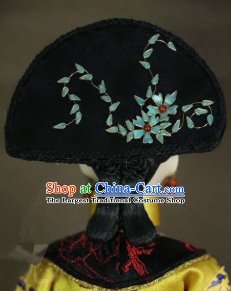 Chinese Ancient Palace Imperial Consort Blueing Hair Ornament Headwear Traditional Qing Dynasty Manchu Queen Hair Accessories for Women