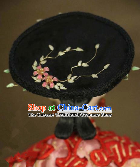 Chinese Ancient Palace Imperial Consort Cloisonne Pink Flowers Hair Ornament Headwear Traditional Qing Dynasty Manchu Hair Accessories for Women