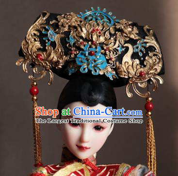 Chinese Ancient Palace Manchu Golden Phoenix Headwear Traditional Qing Dynasty Imperial Consort Hair Accessories for Women