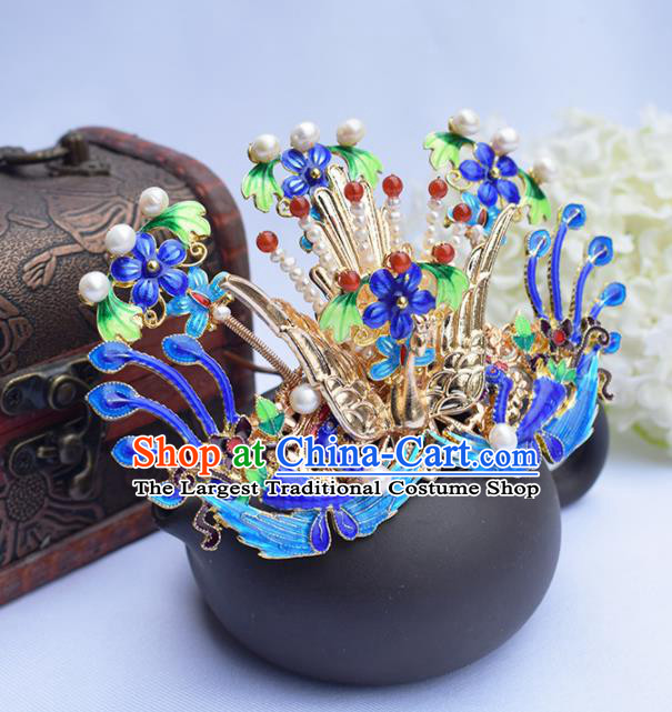 Chinese Ancient Princess Cloisonne Phoenix Hairpins Traditional Hanfu Hair Accessories for Women