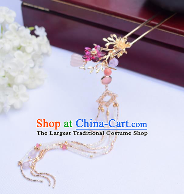 Chinese Ancient Princess Golden Hairpins Tassel Step Shake Traditional Hanfu Hair Accessories for Women