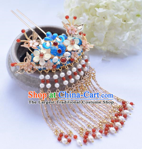 Chinese Ancient Princess Palace Cloisonne Tassel Hairpins Traditional Handmade Hanfu Hair Accessories for Women