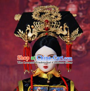 Chinese Ancient Palace Concubine Golden Phoenix Headwear Traditional Qing Dynasty Manchu Imperial Consort Hair Accessories for Women