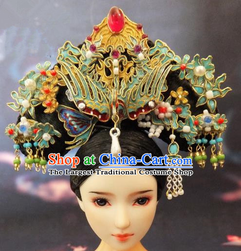 Chinese Ancient Palace Queen Phoenix Headwear Traditional Qing Dynasty Manchu Empress Hair Accessories for Women