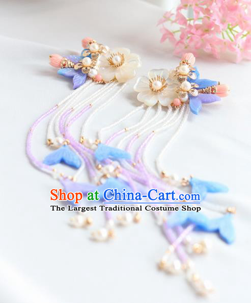 Chinese Ancient Princess Tassel Shell Hair Claws Hairpins Traditional Hanfu Hair Accessories for Women