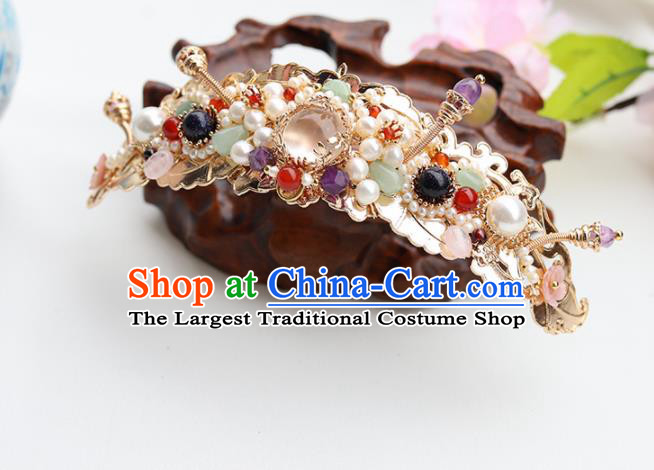 Chinese Ancient Princess Pearls Hair Coronet Hairpins Traditional Hanfu Hair Accessories for Women