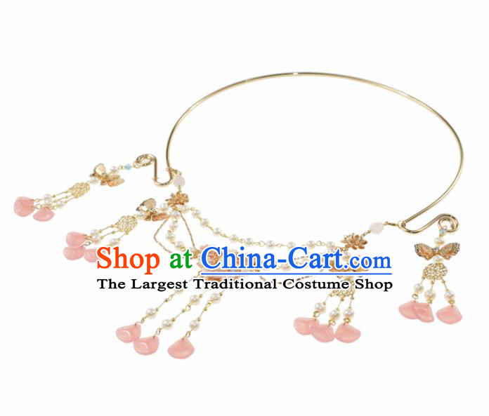Handmade Chinese Hanfu Pearls Necklace Traditional Ancient Princess Chalcedony Tassel Necklet Accessories for Women