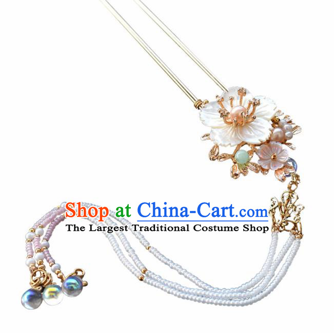 Chinese Ancient Princess Palace Shell Flower Hairpins Traditional Handmade Hanfu Hair Accessories Complete Set for Women