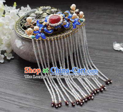 Chinese Ancient Princess Palace Cloisonne Agate Tassel Hairpins Traditional Handmade Hanfu Hair Accessories for Women
