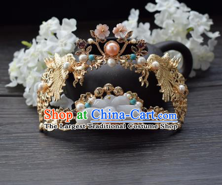 Chinese Ancient Princess Palace Jade Hair Crown Hairpins Traditional Handmade Hanfu Hair Accessories for Women
