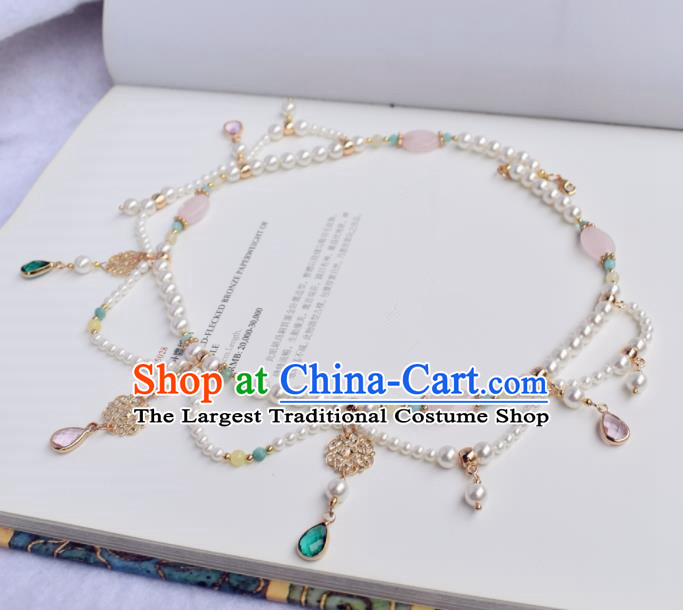 Handmade Chinese Hanfu Crystal Tassel Necklace Traditional Ancient Princess Necklet Accessories for Women