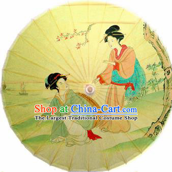 Handmade Chinese Traditional Umbrellas Ancient Printing Palace Beauty Oiled Paper Umbrella